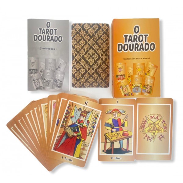 Baralho O Tarot Dourado 24 Cartas coloridas com manual explicativo