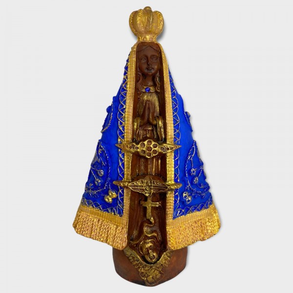 Escultura Nossa  Senhora  Aparecida manto azul 20 cm em resina
