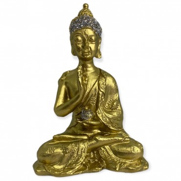 Escultura Buda sentado meditando dourado 9 cm em resina 47402