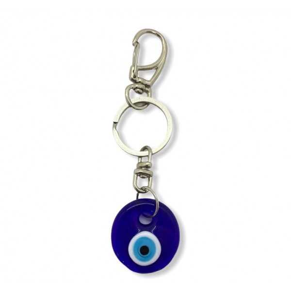 Chaveiro Olho grego 3 cm redondo azul em metal e murano