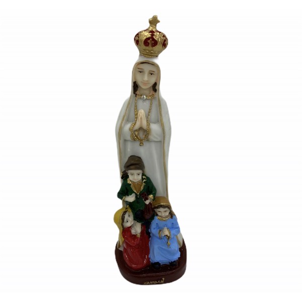 Escultura Nossa Senhora de Fátima com pastores 20 cm em resina