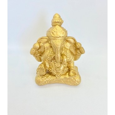 Escultura Ganesh meditando indiano 6 cm dourado em resina