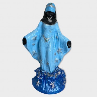 Escultura Iemanjá africana 13,50 cm manto azul claro em resina