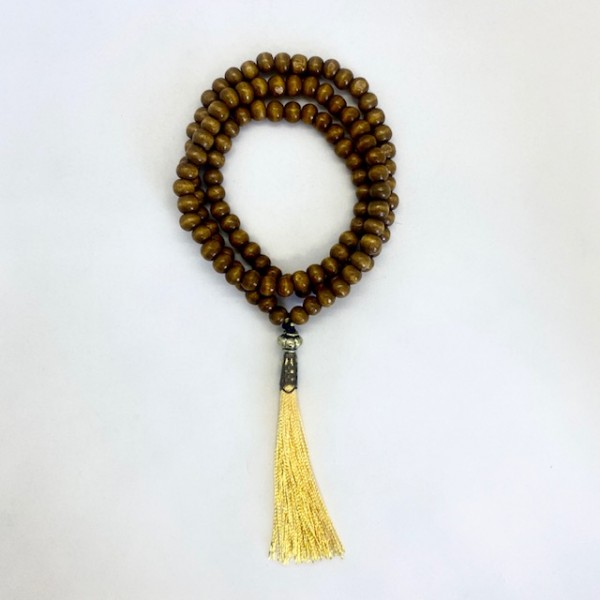 Japamala Zen Budista Ho´oponopono  108 contas em madeira e cristal 8 mm pompom amarelo - meditação