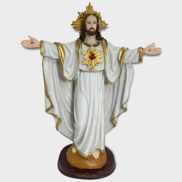 Escultura Jesus Oxalá branco de braços abertos 30 cm em resina