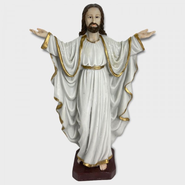 Escultura Jesus Oxalá braços abertos palmas p/ cima 29 cm em resina