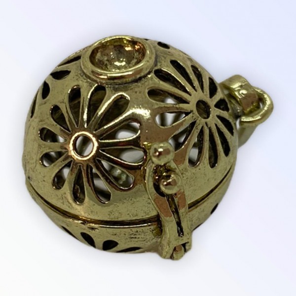 Pingente metal relicário Esfera 2,5 cm médio Vazado Dourado