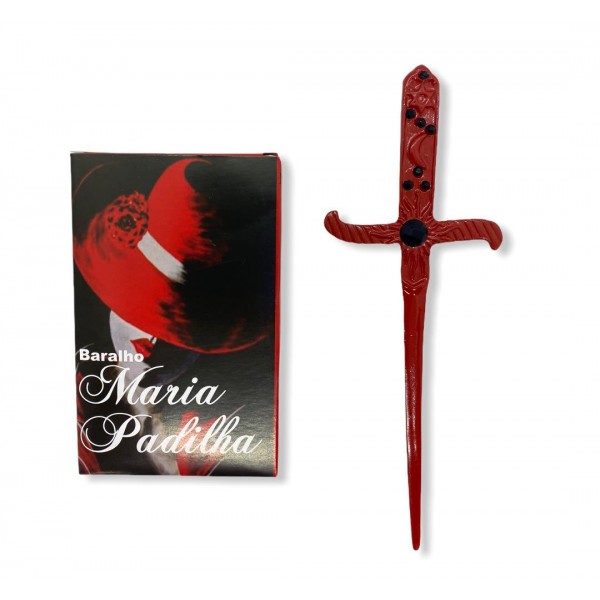 kit baralho Maria Padilha e punhal  vermelho  com pedra preta