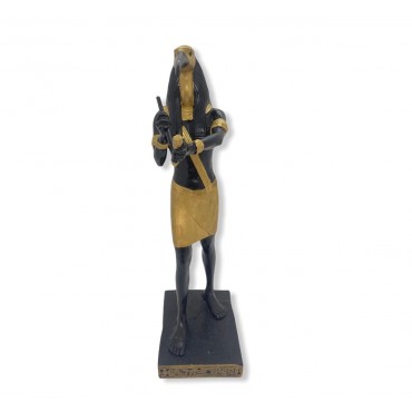 Escultura Deus Thot preto com dourado 30 cm em resina 